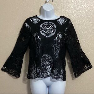 Haute Monde Black Lace Bell Sleeve Top
